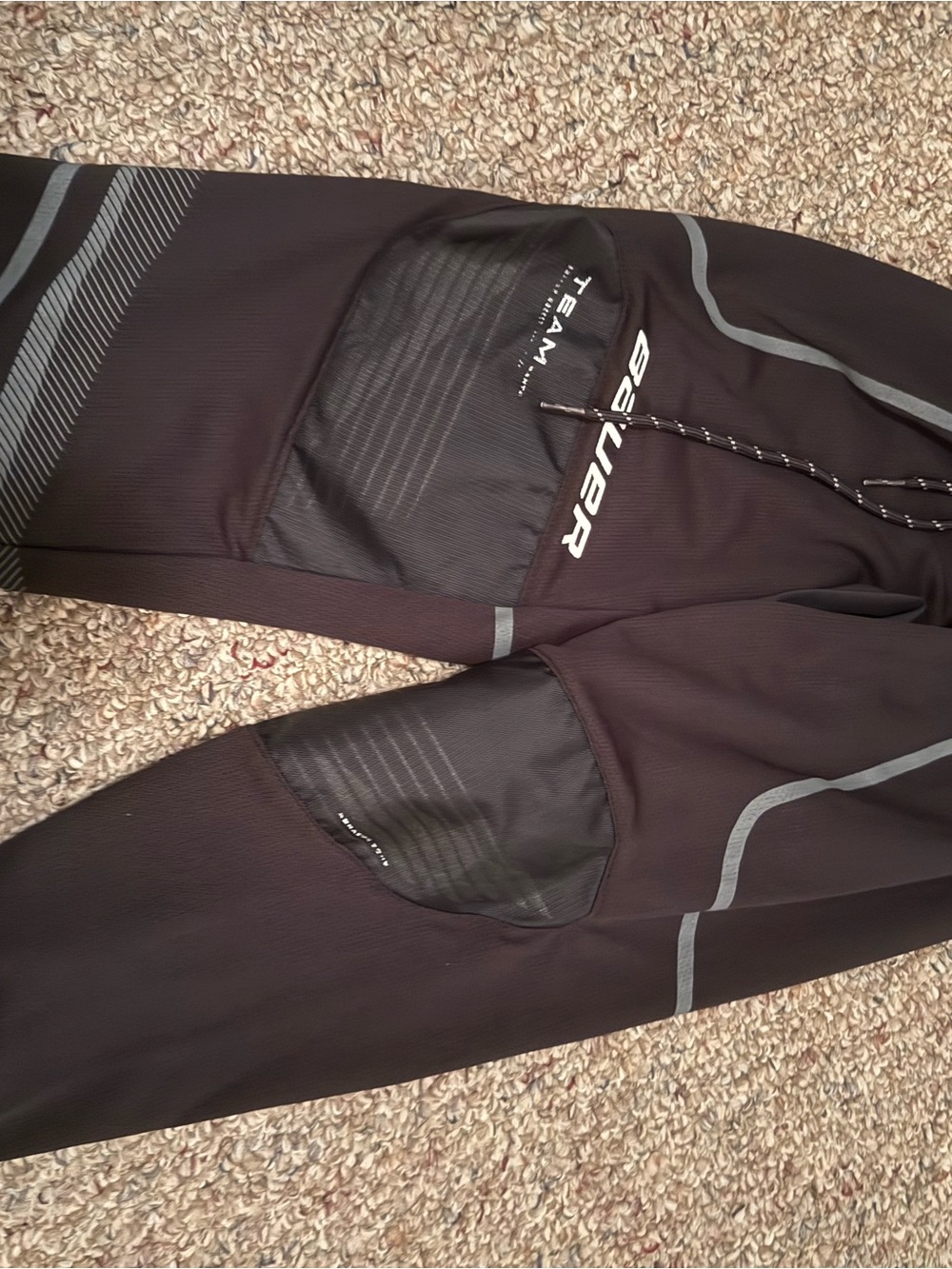 Bauer Black Hockey Pants with Gray Trim and Stripes